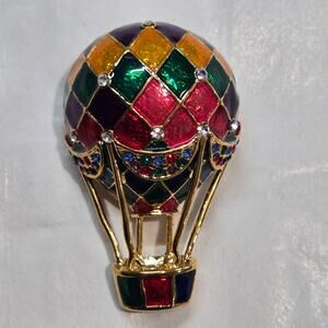 Hot Air Balloon Brooch NWOT vintage 70s enamel rhinestones